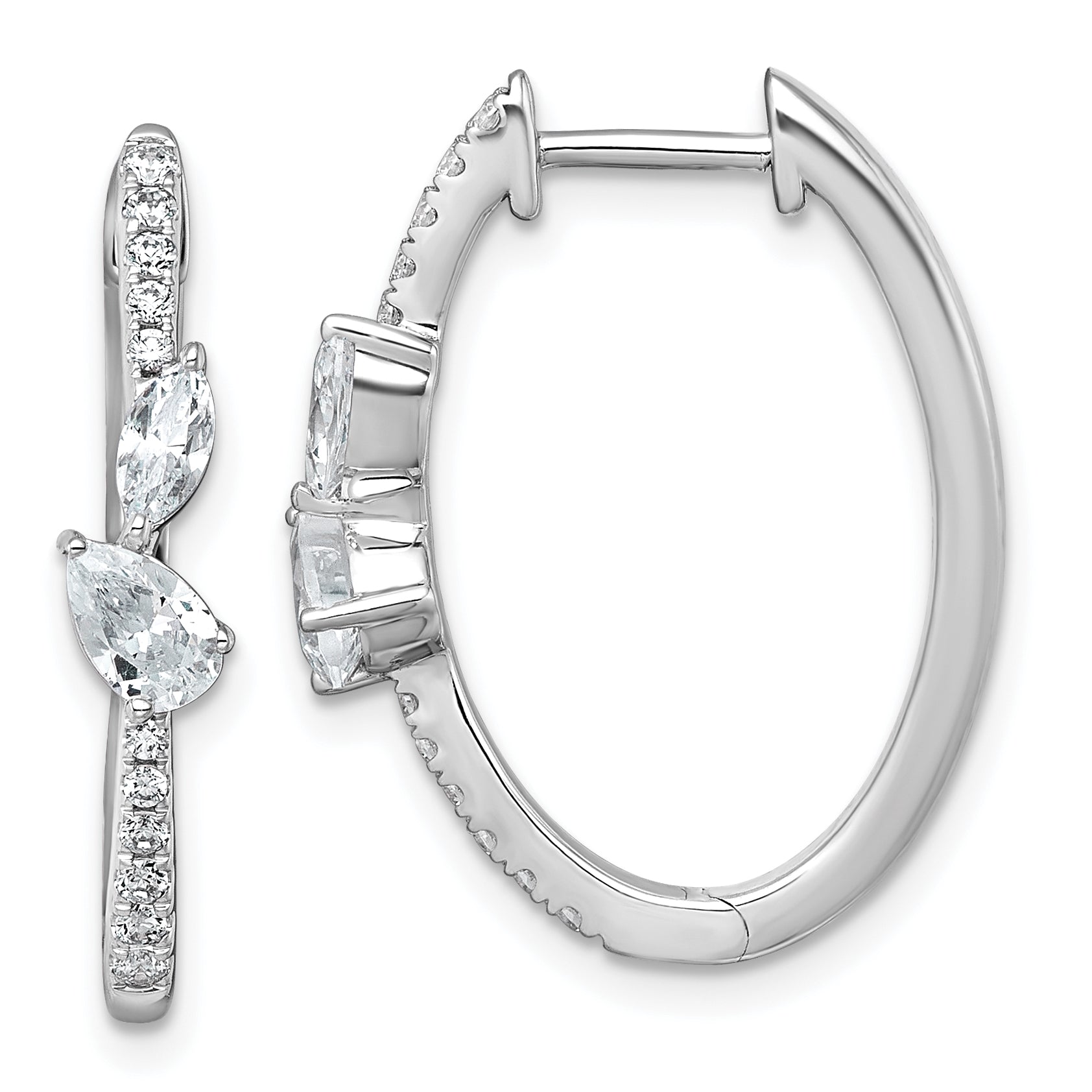 14k White Gold 1 carat Lab Grown Diamond VS+ F+ Complete Hinged In and Out Hoop Earrings