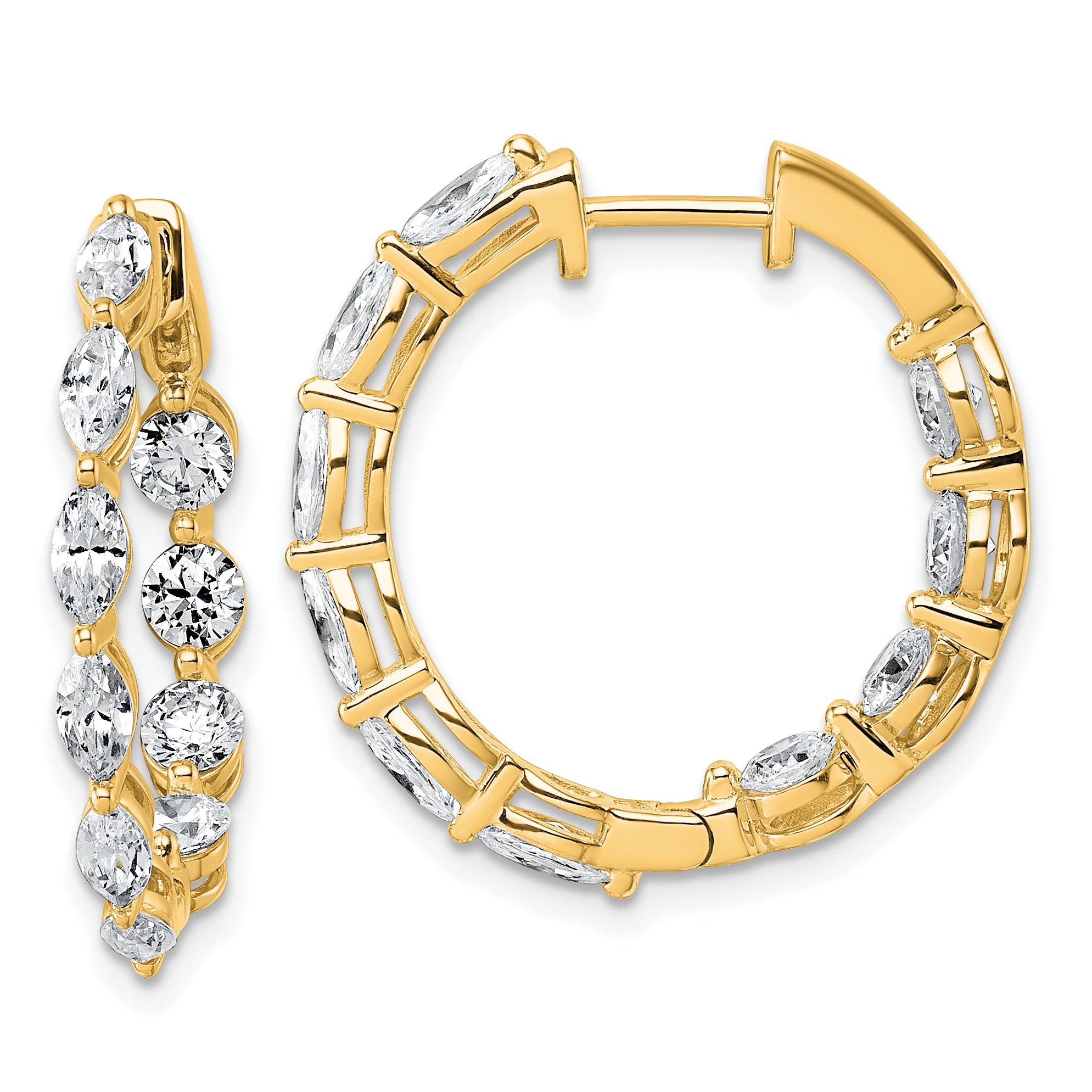 14k 3 1/5 carat Lab Grown Diamond VS+ F+ Complete Hinged In and Out Hoop Earrings