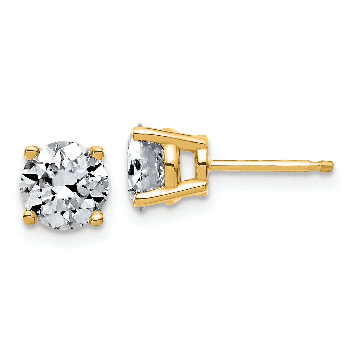 14k 2 carat Lab Grown Diamond VS+ F+ Complete Round Angled Profile Four Prong Stud Earrings