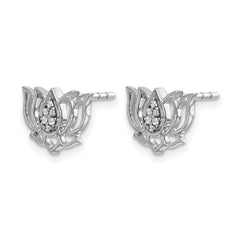 14k White Gold Diamond Lotus Flower Earrings