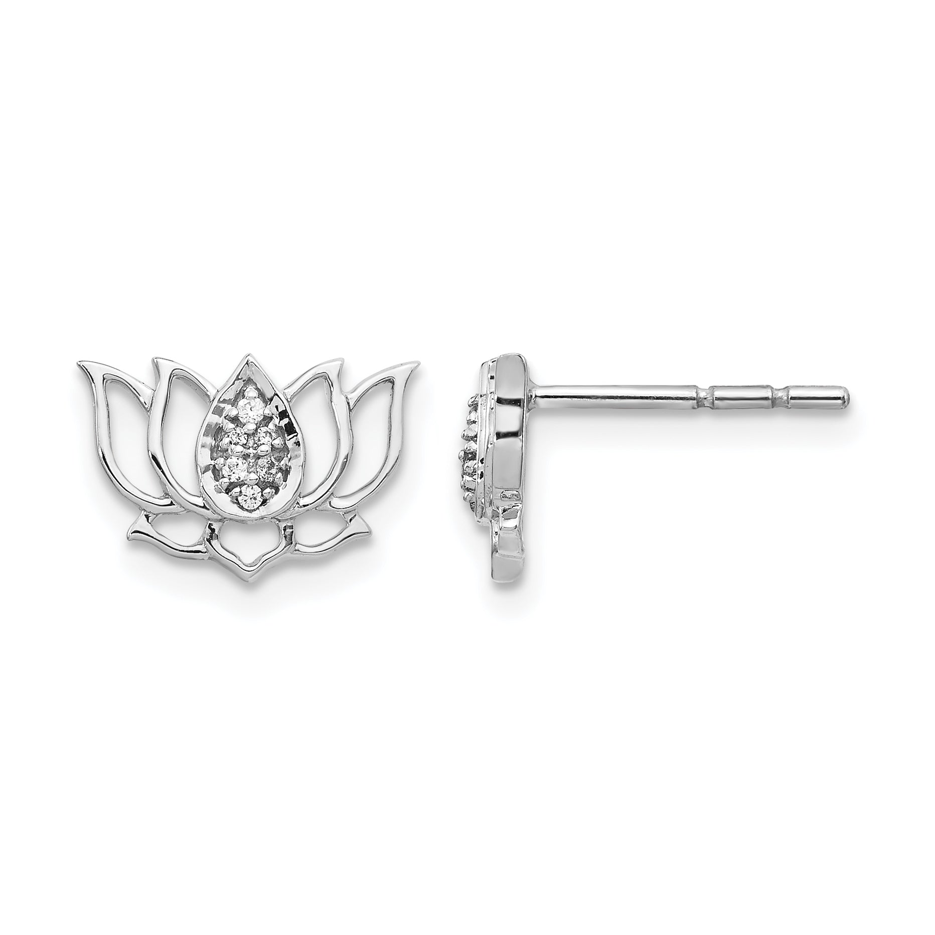 14k White Gold Diamond Lotus Flower Earrings