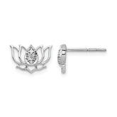 14k White Gold Diamond Lotus Flower Earrings