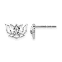 14k White Gold Diamond Lotus Flower Earrings