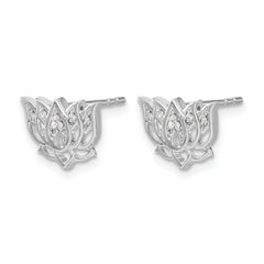14k White Gold Diamond Lotus Flower Earrings