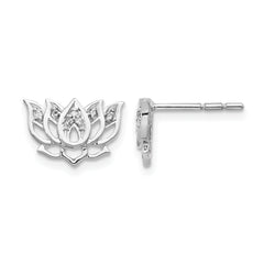 14k White Gold Diamond Lotus Flower Earrings