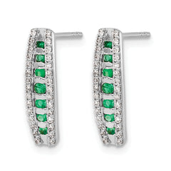 14k White Gold 1/3 carat Lab Grown Diamond VS/SI+ G+ and Created Emerald Complete Fashion Post Earrings