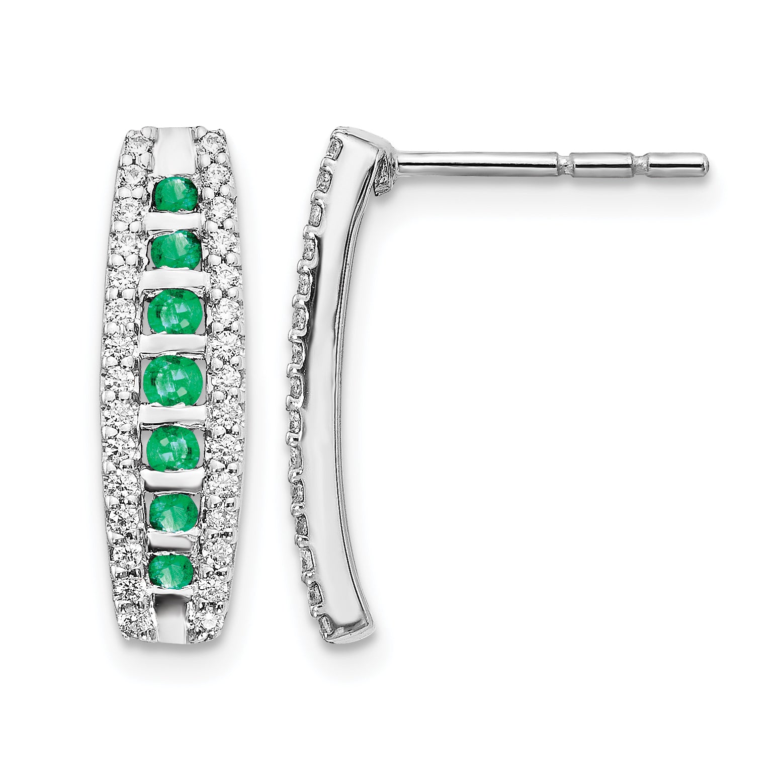 14k White Gold 1/3 carat Lab Grown Diamond VS/SI+ G+ and Created Emerald Complete Fashion Post Earrings