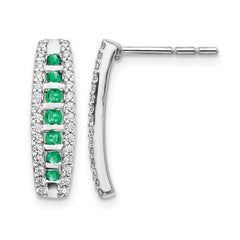 14k White Gold 1/3 carat Lab Grown Diamond VS/SI+ G+ and Created Emerald Complete Fashion Post Earrings
