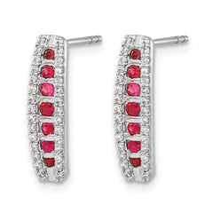 14k White Gold 1/3 carat Lab Grown Diamond VS/SI+ G+ and Created Ruby Complete Fashion Post Earrings