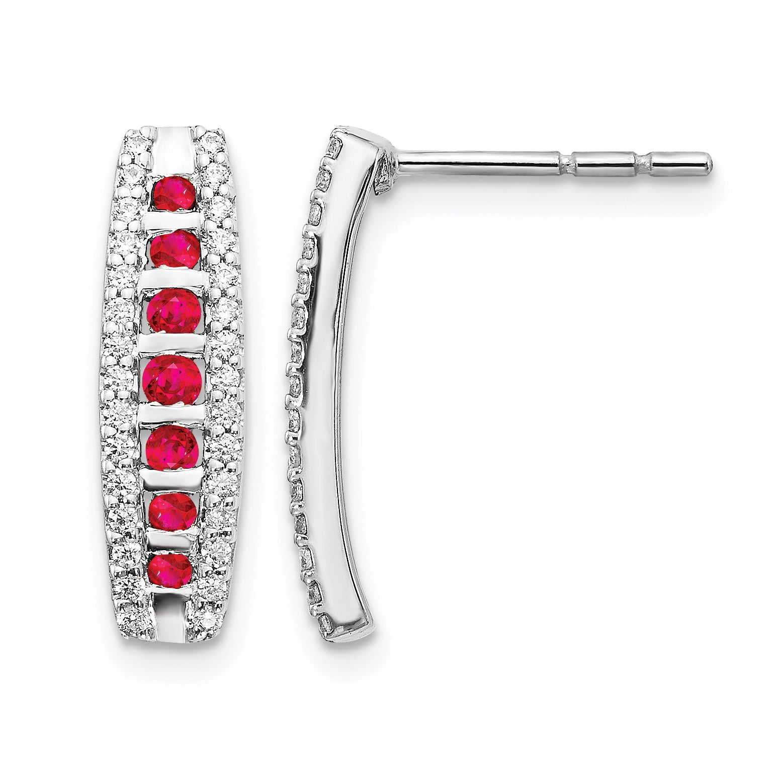 14k White Gold 1/3 carat Lab Grown Diamond VS/SI+ G+ and Created Ruby Complete Fashion Post Earrings
