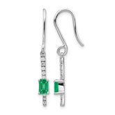 14k White Gold 1/8 carat Lab Grown Diamond VS/SI+ G+ and Created Emerald Complete Sheppards Hook Earrings