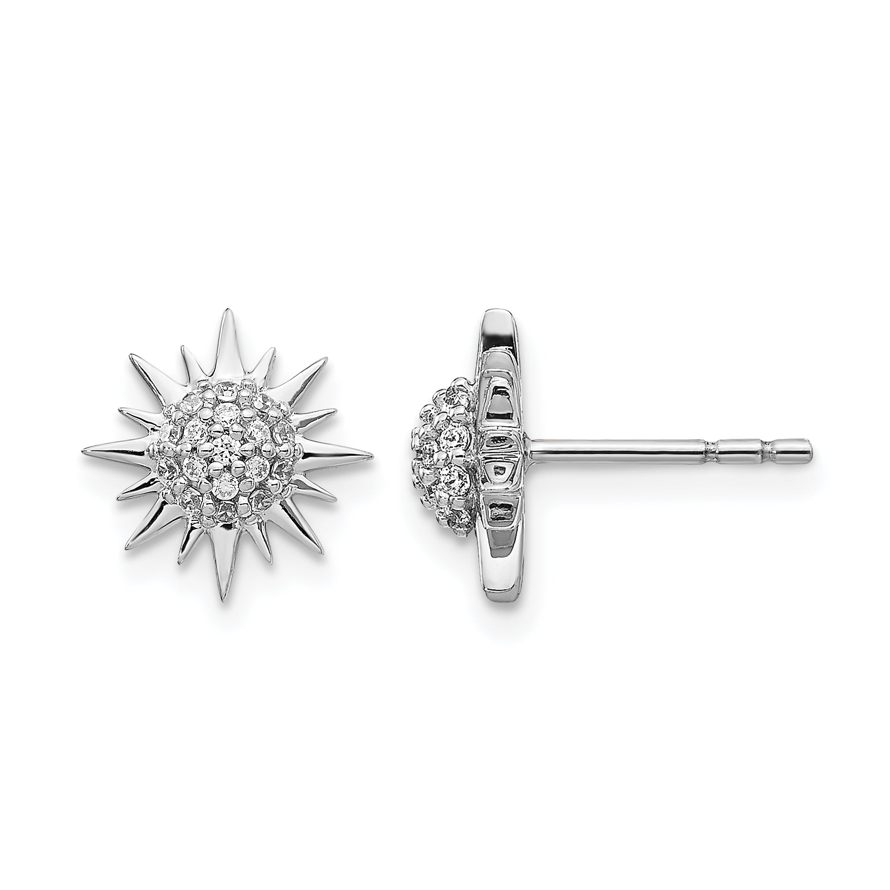14k White Gold Diamond Fancy Sun/Star Earrings