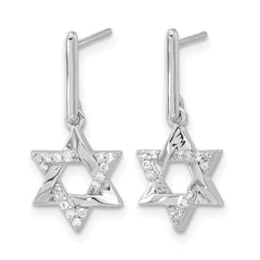 14k White Gold Diamond Star of David Dangle Earrings
