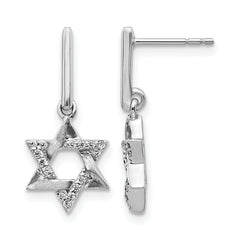 14k White Gold Diamond Star of David Dangle Earrings