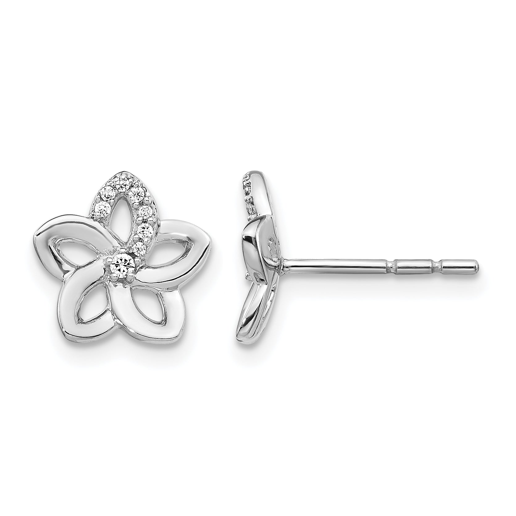 14k White Gold Diamond Flower Earrings