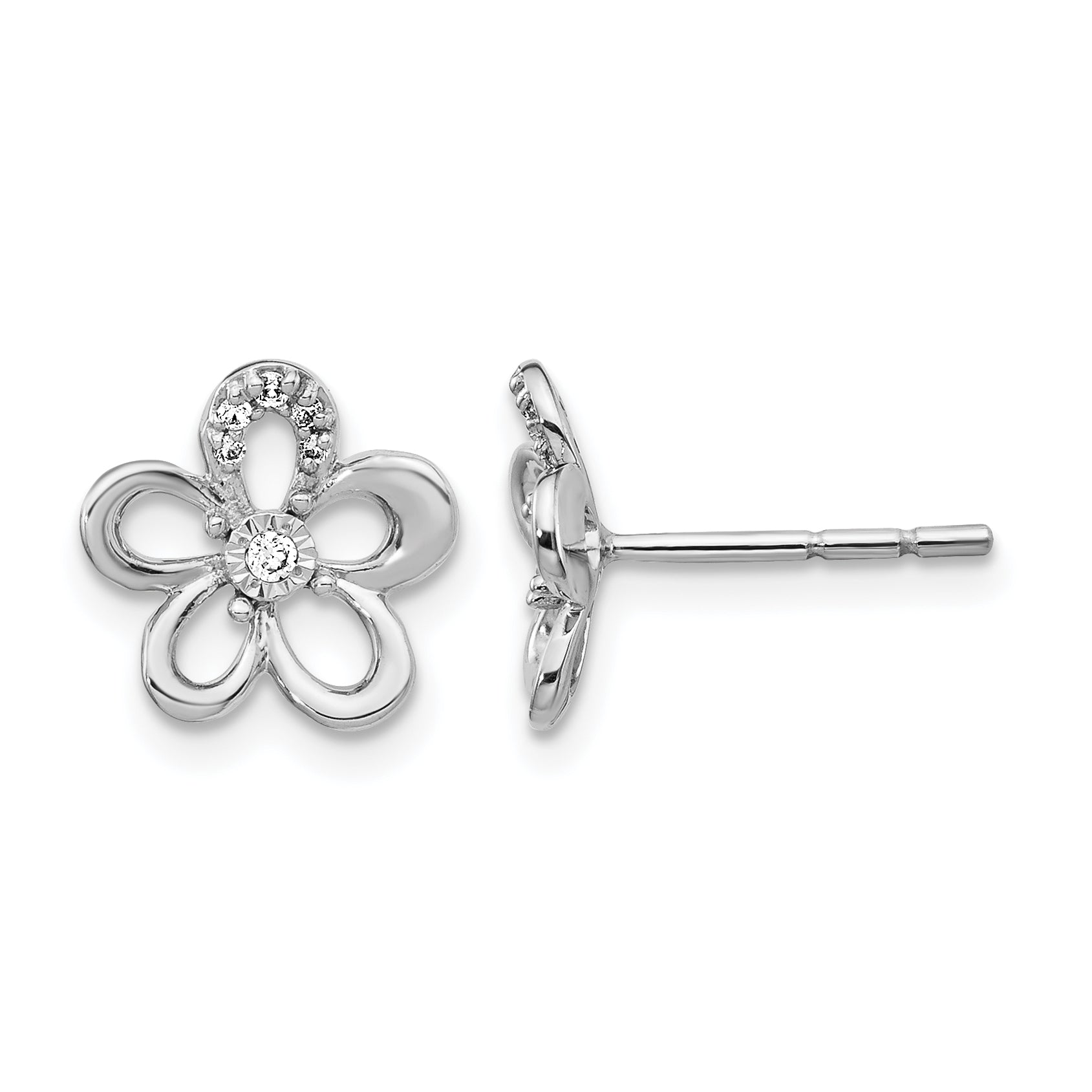 14k White Gold Diamond Flower Earrings