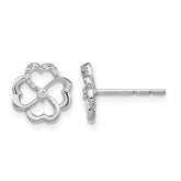 14k White Gold Diamond Fancy Clover Earrings