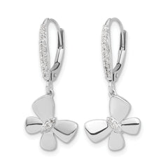 14k White Gold Diamond Butterfly Leverback Earrings