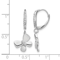 14k White Gold Diamond Butterfly Leverback Earrings