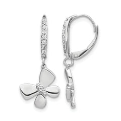 14k White Gold Diamond Butterfly Leverback Earrings
