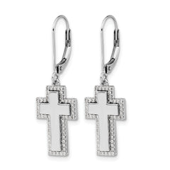 14k White Gold Diamond Fancy Cross Leverback Earrings