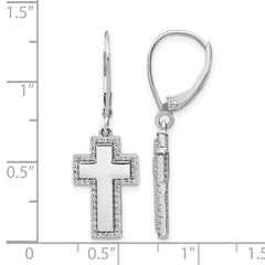 14k White Gold Diamond Fancy Cross Leverback Earrings