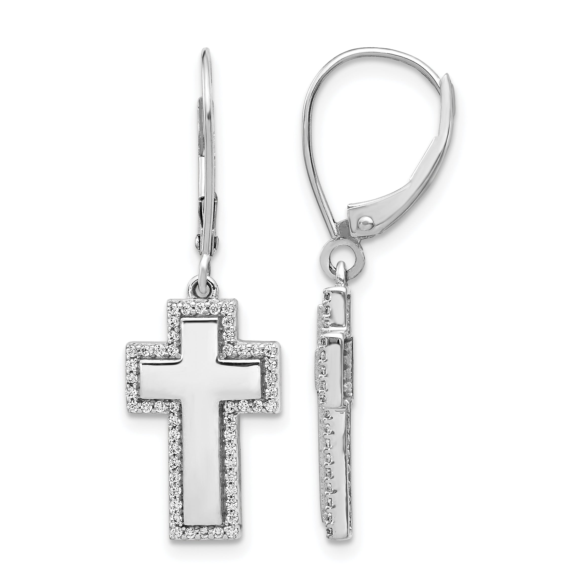14k White Gold Diamond Fancy Cross Leverback Earrings