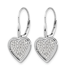14k White Gold Diamond Fancy Heart Leverback Earrings