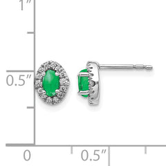 14k White Gold 1/6 carat Lab Grown Diamond VS/SI+ G+ and Oval Created Emerald Complete Halo Post Earrings