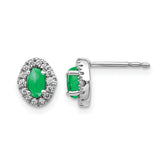 14k White Gold 1/6 carat Lab Grown Diamond VS/SI+ G+ and Oval Created Emerald Complete Halo Post Earrings