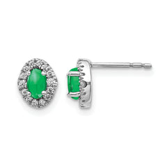 14k White Gold 1/6 carat Lab Grown Diamond VS/SI+ G+ and Oval Created Emerald Complete Halo Post Earrings
