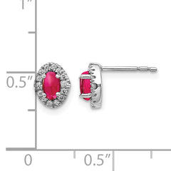 14k White Gold 1/6 carat Lab Grown Diamond VS/SI+ G+ and Oval Created Ruby Complete Halo Post Earrings