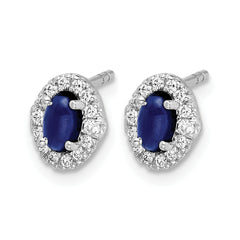 14k White Gold 1/6 carat Lab Grown Diamond VS/SI+ G+ and Oval Created Sapphire Halo Post Earrings