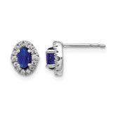 14k White Gold 1/6 carat Lab Grown Diamond VS/SI+ G+ and Oval Created Sapphire Halo Post Earrings