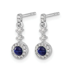 14k White Gold 1/6 carat Lab Grown Diamond VS/SI+ G+ and Cabochon Created Sapphire Complete Dangle Post Earrings