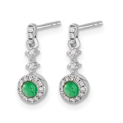 14k White Gold 1/6 carat Lab Grown Diamond VS/SI+ G+ and Created Emerald Complete Dangle Post Earrings