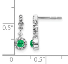 14k White Gold 1/6 carat Lab Grown Diamond VS/SI+ G+ and Created Emerald Complete Dangle Post Earrings