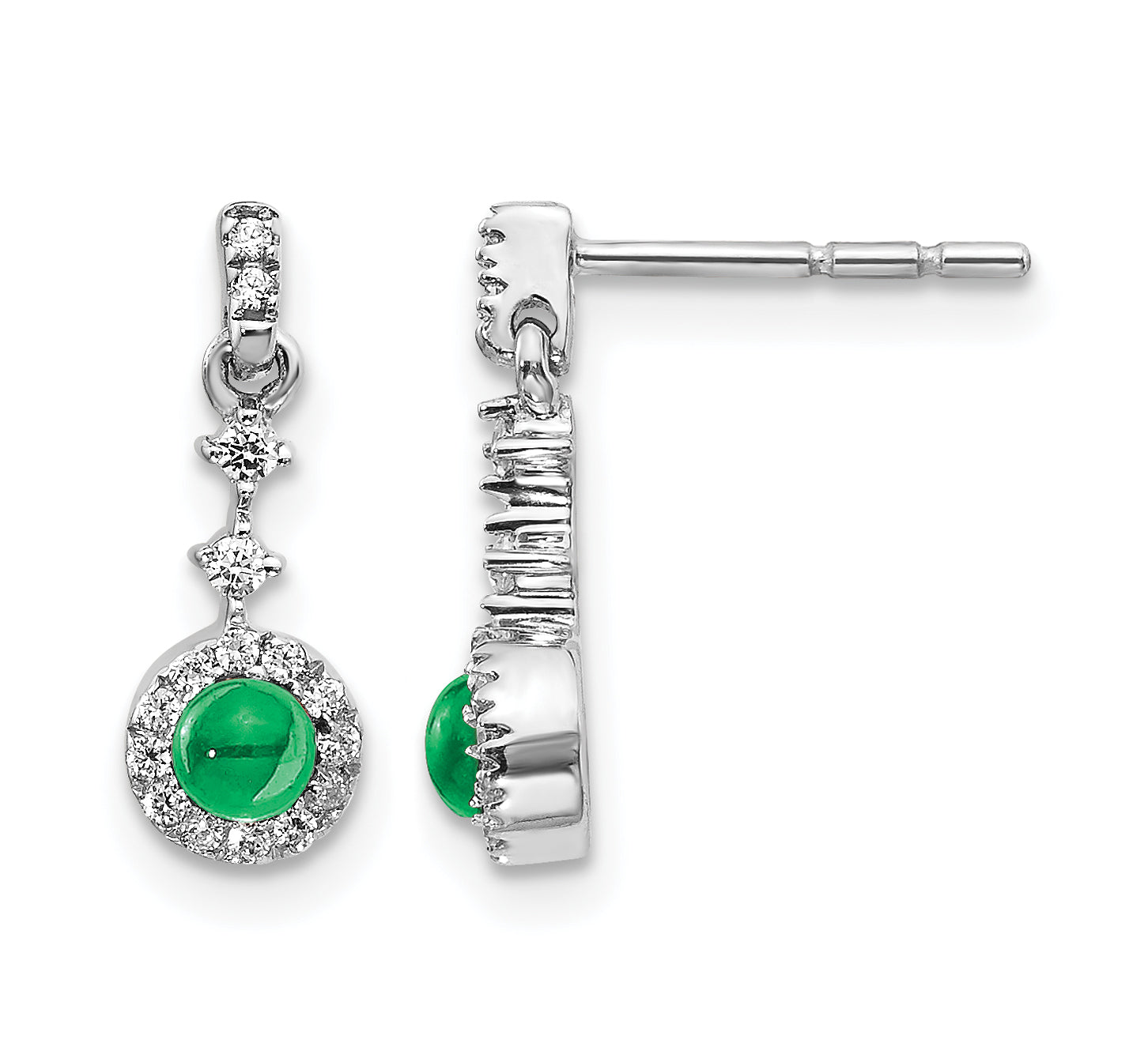 14k White Gold 1/6 carat Lab Grown Diamond VS/SI+ G+ and Created Emerald Complete Dangle Post Earrings