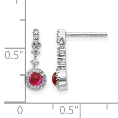 14k White Gold 1/6 carat Lab Grown Diamond VS/SI+ G+ and Cabochon Created Ruby Complete Dangle Post Earrings