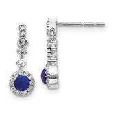 14k White Gold 1/6 carat Lab Grown Diamond VS/SI+ G+ and Cabochon Created Sapphire Complete Dangle Post Earrings