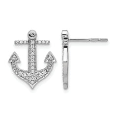 14k White Gold Diamond Anchor Earrings