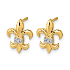 14k White Gold Diamond Fleur de Lis Post Earrings