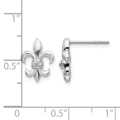 14k White Gold Diamond Fleur de Lis Post Earrings