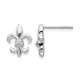 14k White Gold Diamond Fleur de Lis Post Earrings