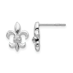14k White Gold Diamond Fleur de Lis Post Earrings