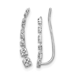 10k White Gold Diamond Graduated Ear Climber Earrings