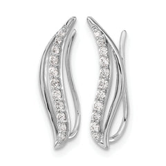 10k White Gold Diamond Wave Ear Climber Earrings