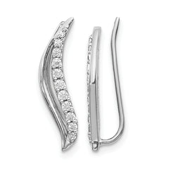 10k White Gold Diamond Wave Ear Climber Earrings