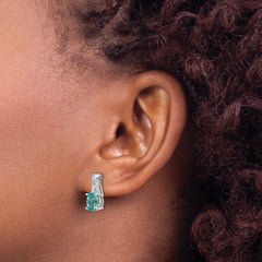 Pure Serenity 14k White Gold 1/20 carat Lab Grown Diamond VS/SI+ G+ and Lab Created Paraiba Post Earrings