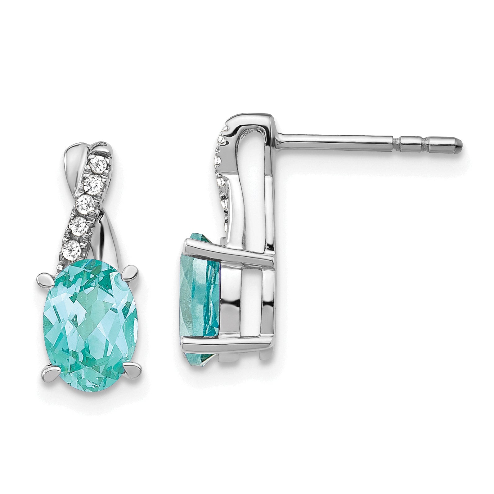Pure Serenity 14k White Gold 1/20 carat Lab Grown Diamond VS/SI+ G+ and Lab Created Paraiba Post Earrings